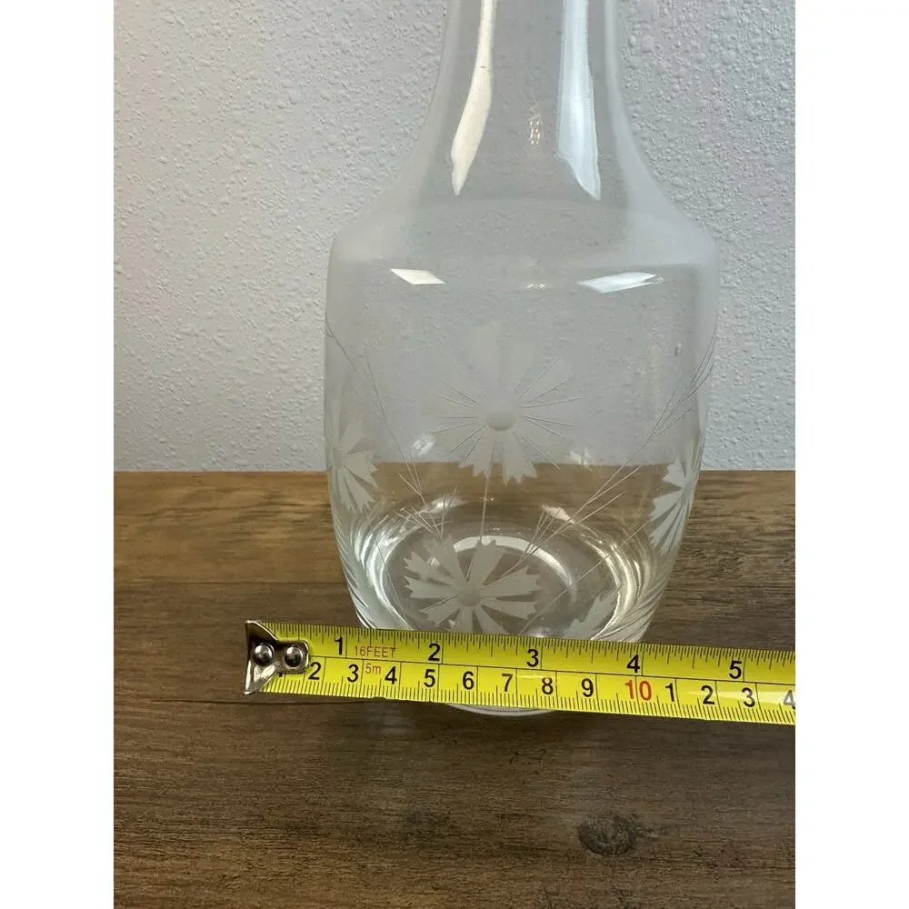 Vintage Pressed Glass Decanter w/ Etched Flowers Shabby Chic Bareware